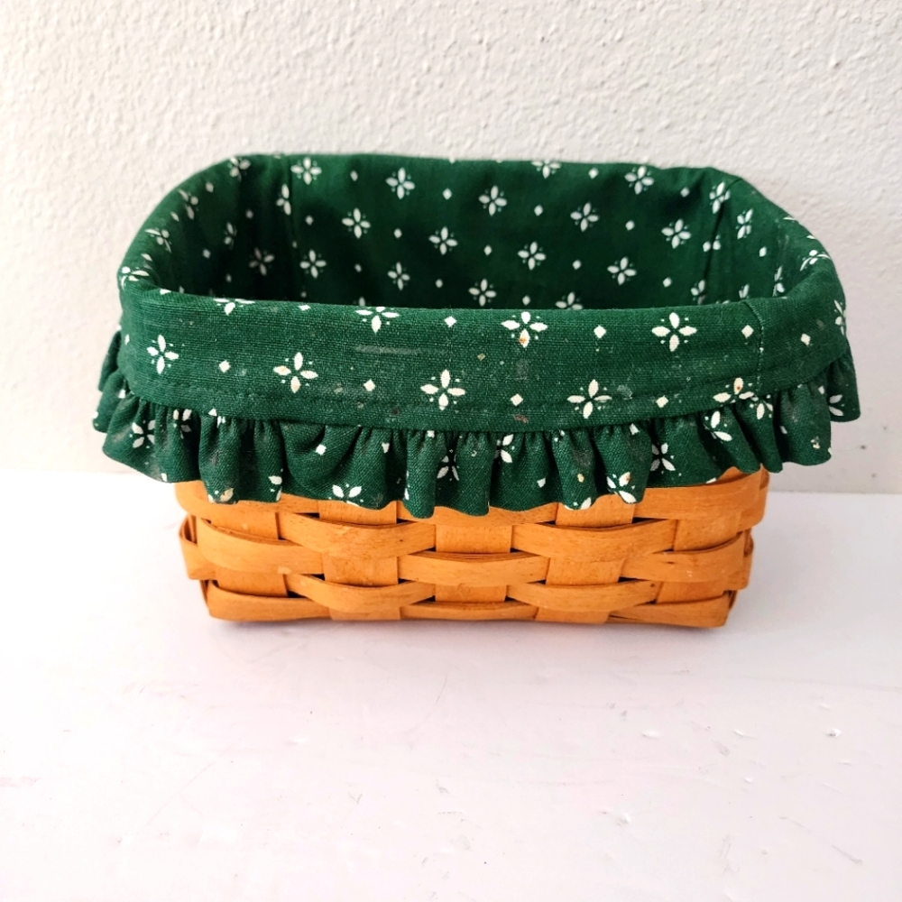 Longaberger 1997 Angled Basket With Green Floral Liner Card Keeper Basket